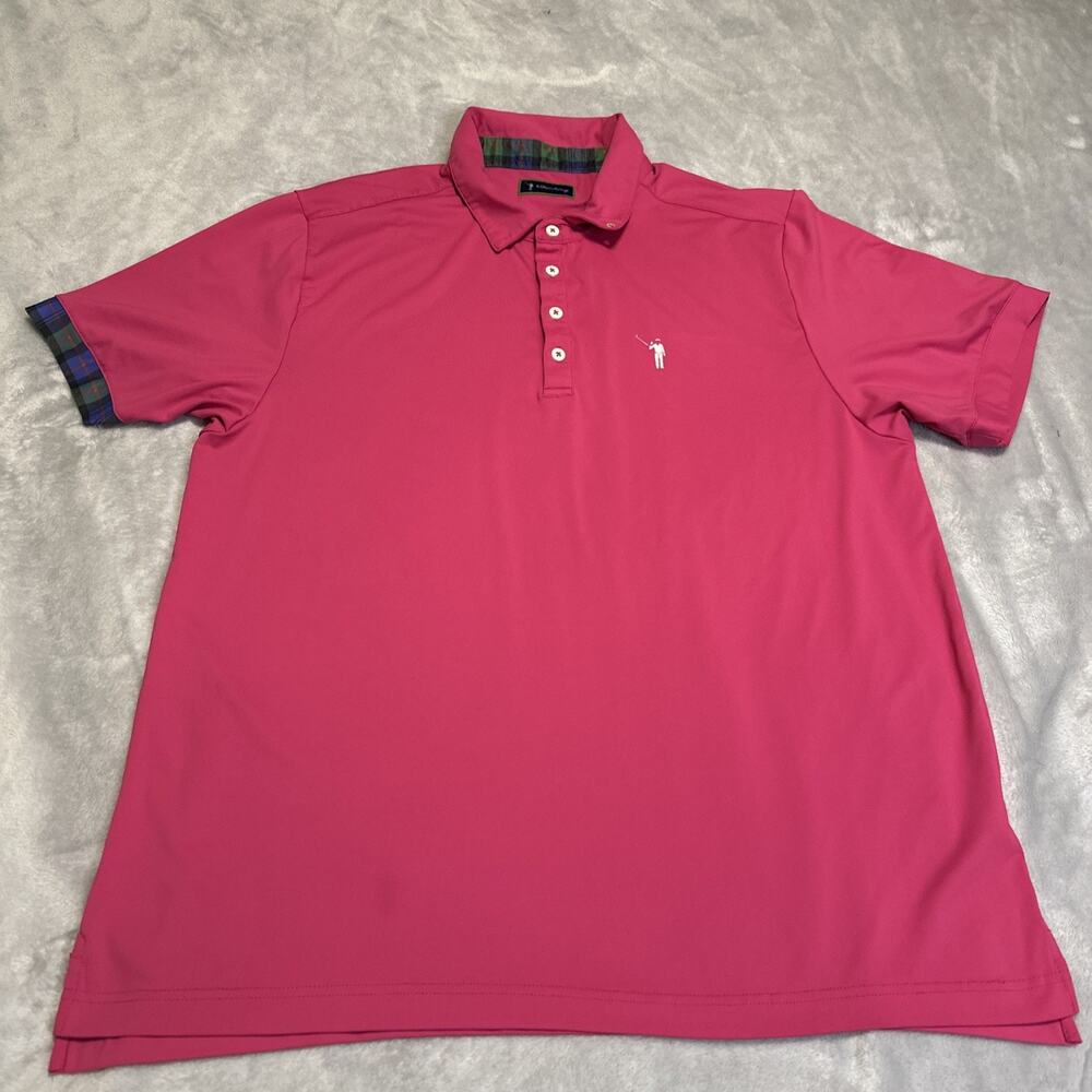 William‎ Murray Polo Shirt Mens XL Hot Pink Performance Golf Plaid Stretch READ